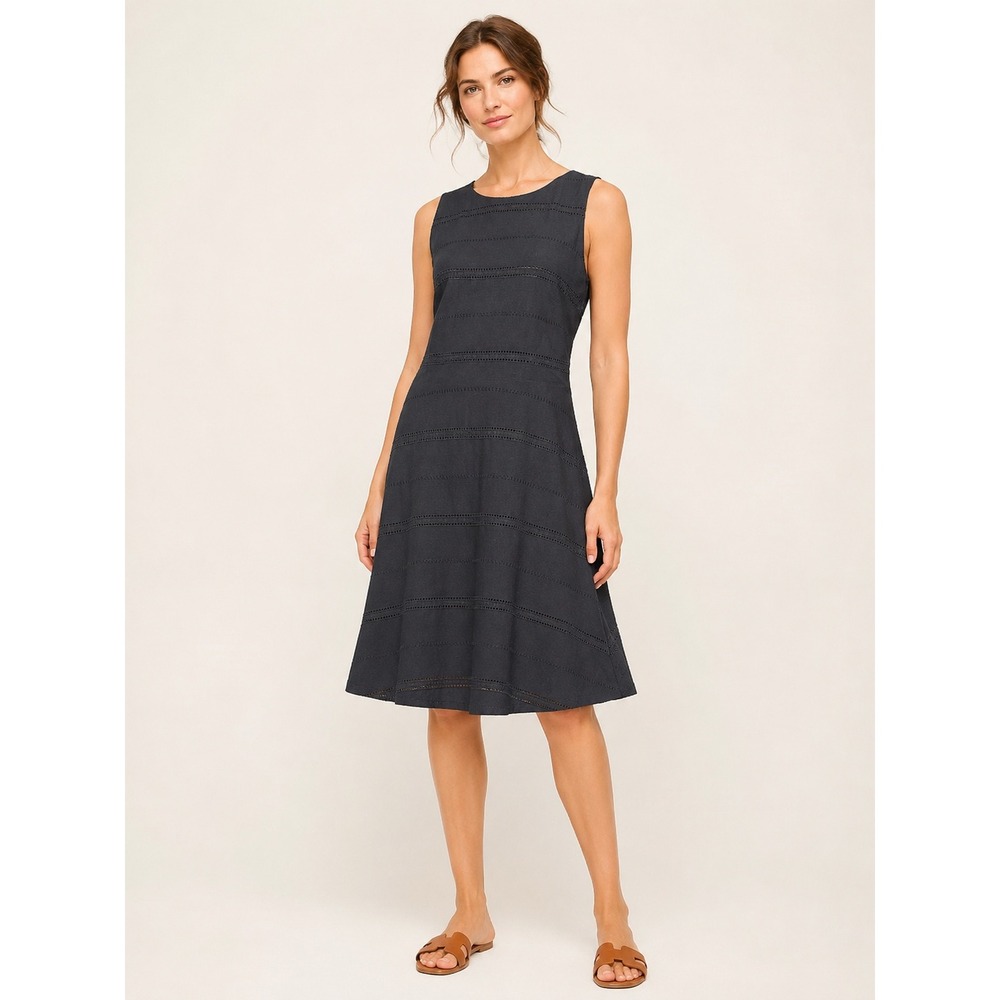 Loft Eyelet Fit and Flare‎ Dress Womens 12 Black Sleeveless Classic LBD Chic